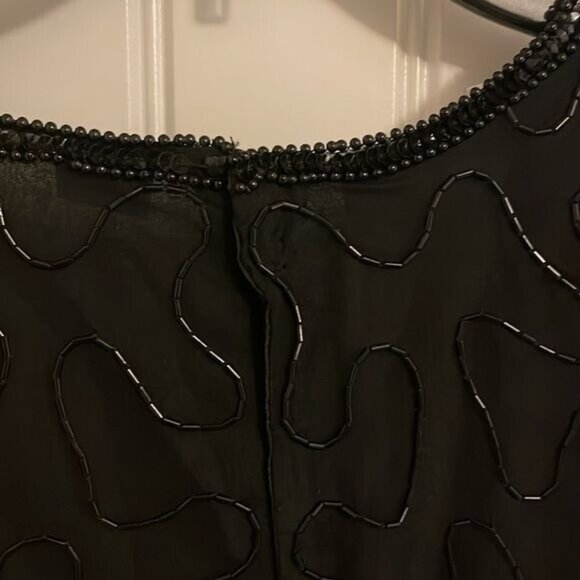 NWT Vtg. LAWRENCE KAZAR BLACK beaded handmade short sleeve SILK DRESS women’s  L - Picture 10 of 16